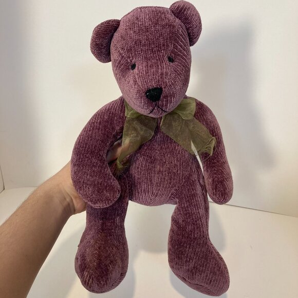 Teddy Bear Purple Chenille Corduroy Bow 16" Pier 1 Imports Stuffed Toy Plush - Picture 2 of 11
